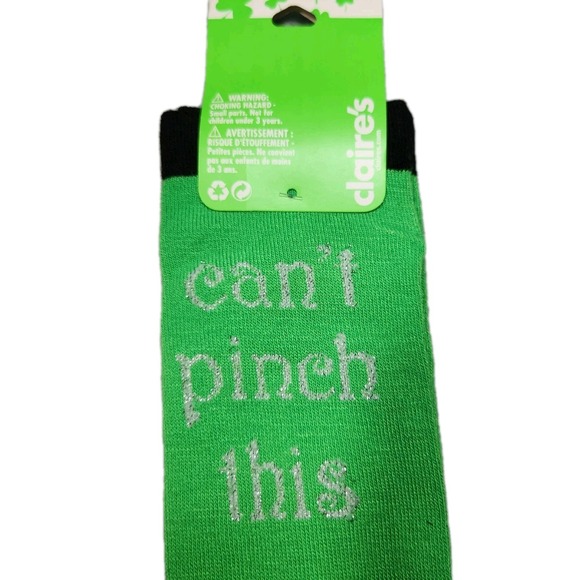 Claire's Accessories - Claires St Patricks Day Cant Pinch This Green Glitter Knee High Socks New